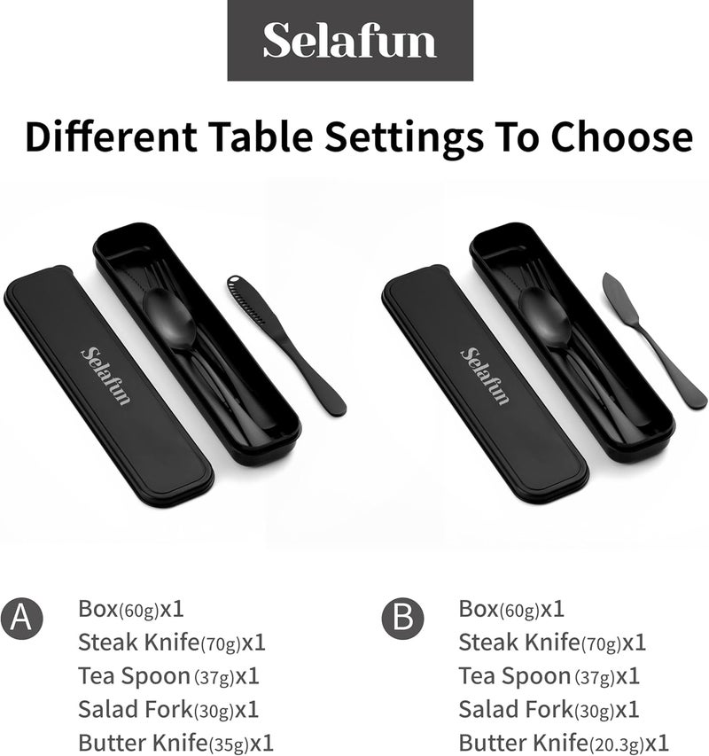 Selafun 5-pieces Travel Set with Case Portable Silverware Utensils Set for work, Stainless Steel Reusable Flatware Set Cutlery Set for Camping Picnic Hiking Office, (matte black, 5.9) - Image 4